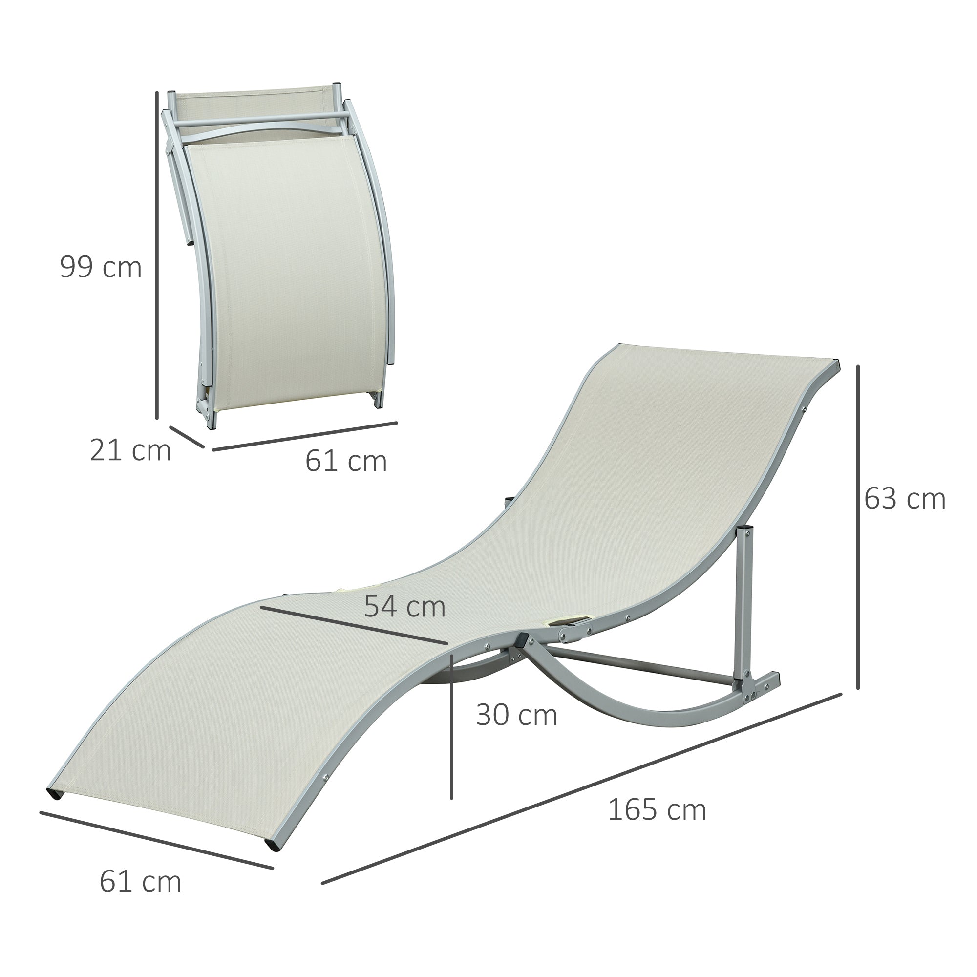 Set of 2 S-shaped Foldable Lounge Chair Sun Lounger Reclining Outdoor Chair for Patio Beach Garden Beige