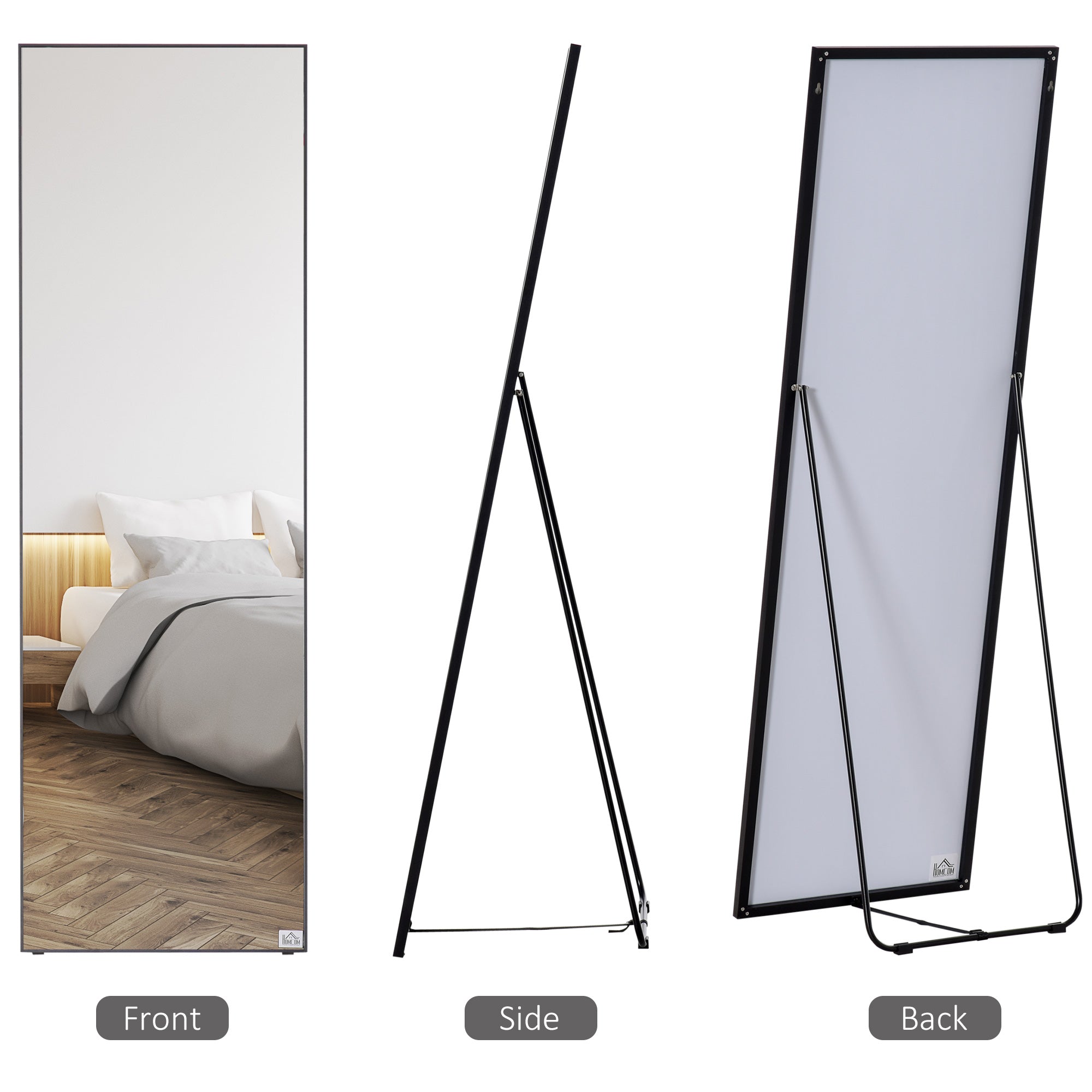 Full Length Dressing Mirror, Floor Standing or Wall Hanging, Aluminum Alloy Framed Full Body Mirror for Bedroom, Living Room, Black