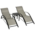 3 Piece Outdoor Lounge Chair Set with Table Grey Metal Frame - Grey
