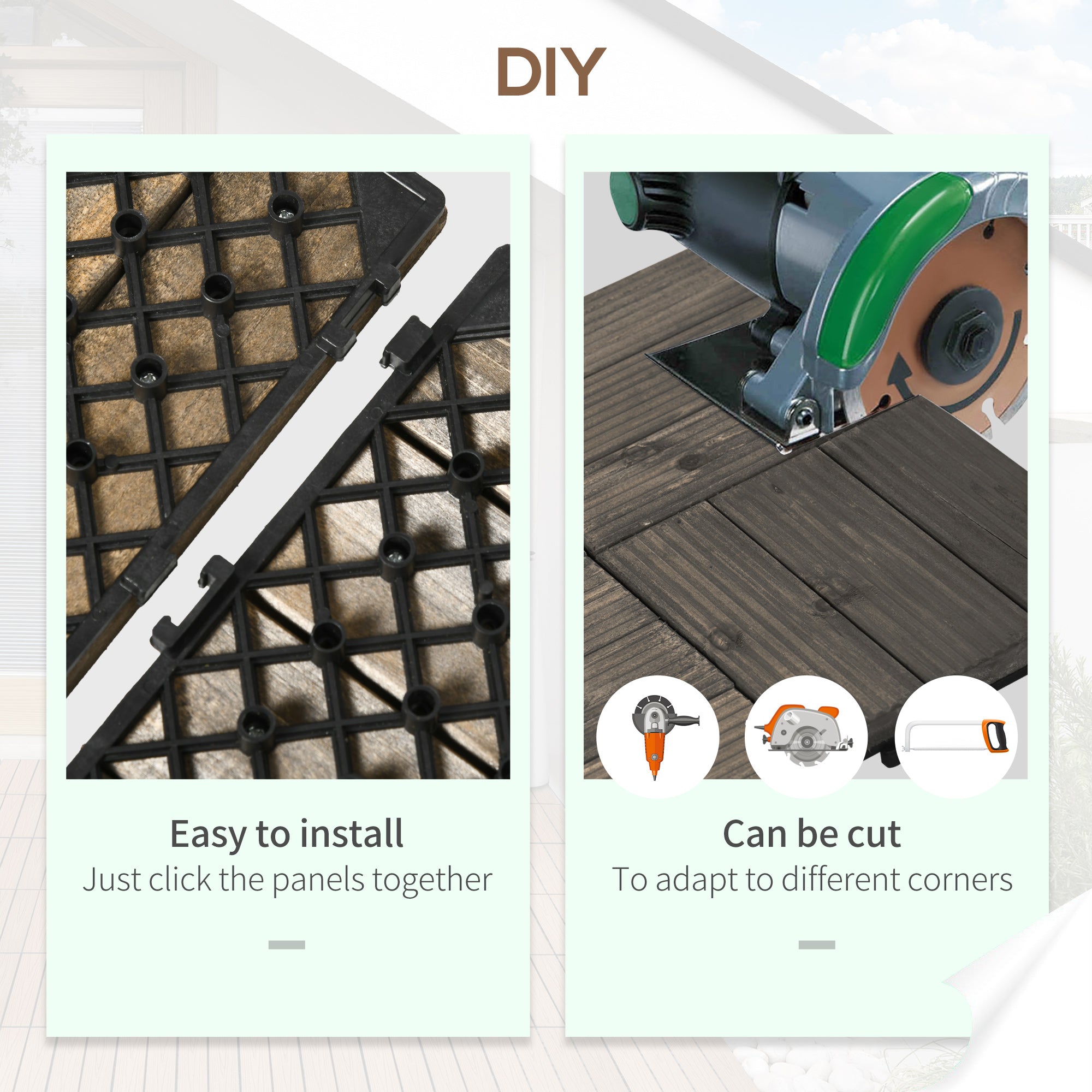 27 Piece Wooden Interlocking Decking Tiles Set - Slip Resistant Charcoal Grey