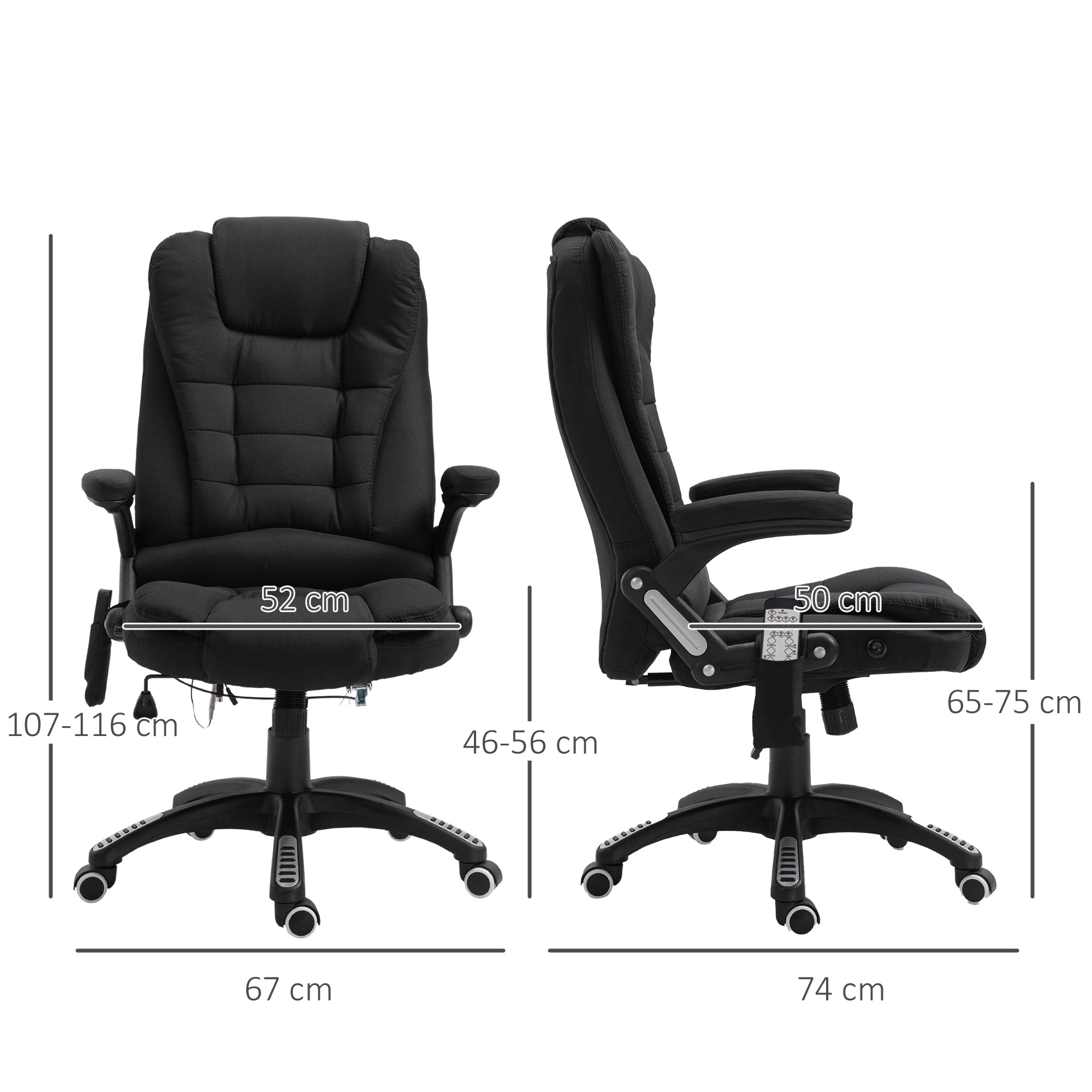 Massage Recliner Chair Heated Office Chair with Six Massage Points Linen-Feel Fabric 360° Swivel Wheels Black