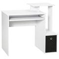 Compact Small Computer PC Desk with Sliding Keyboard Tray, Storage Drawer & Shelf - White