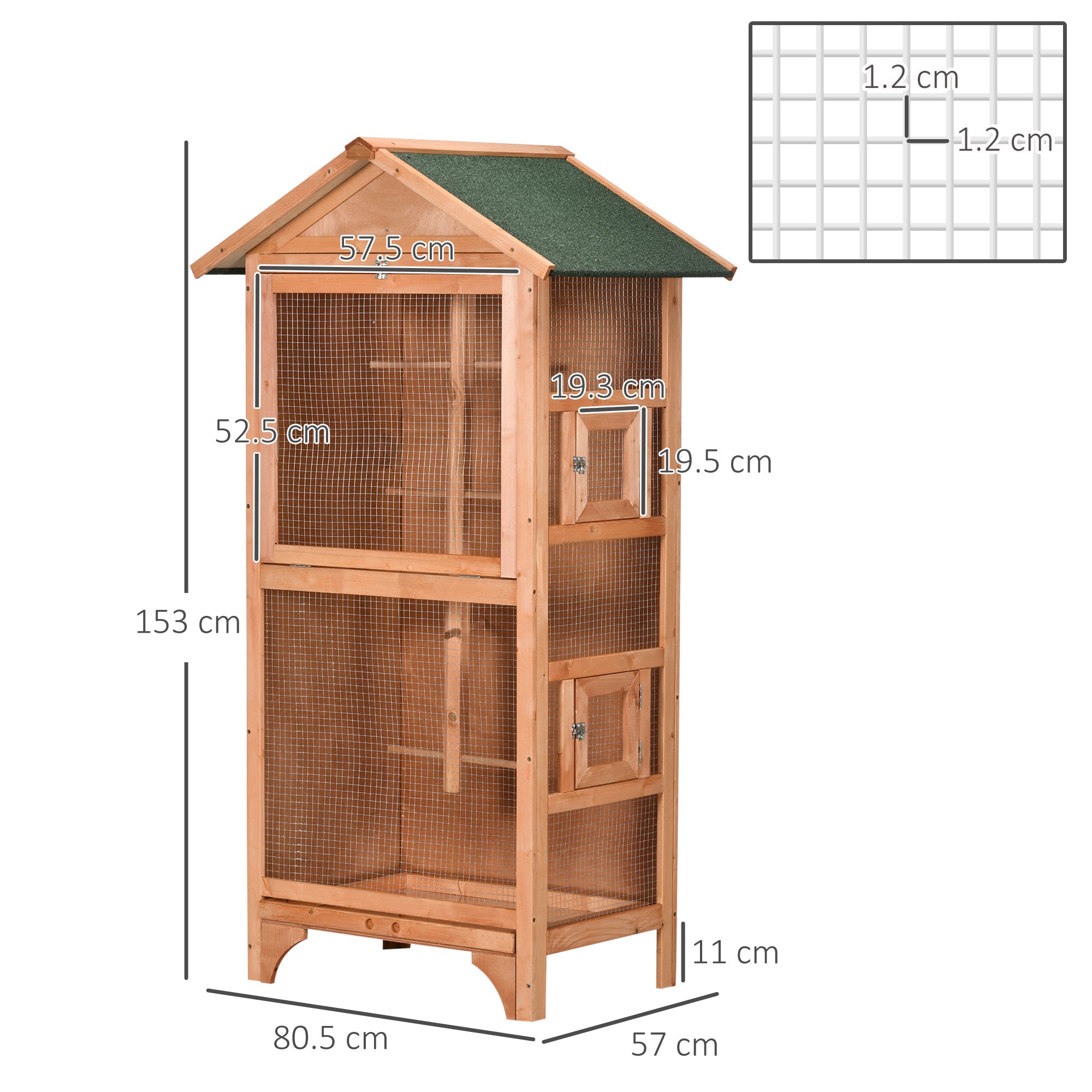 Wooden Outdoor Bird Cage, for Finches and Canaries, with Removable Tray, Asphalt Roof