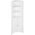 Triangle Corner Bathroom Cabinet with Cupboard and 3-Tier Shelves - White