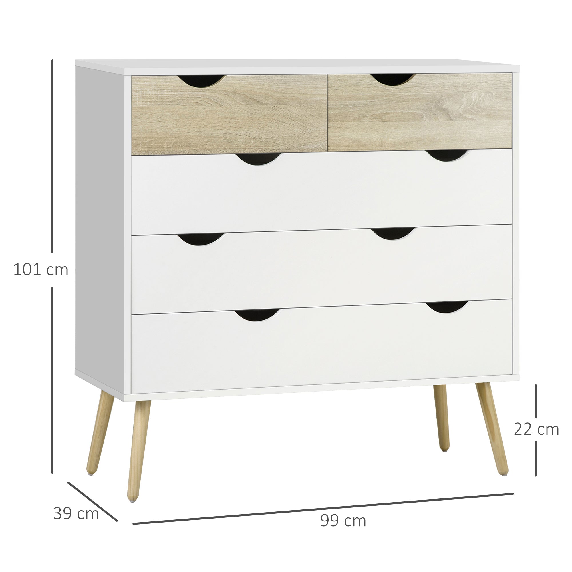 Chest of Drawers, 5 Drawer Dresser, Storage Organizer Side Cabinet for Bedroom, Living Room