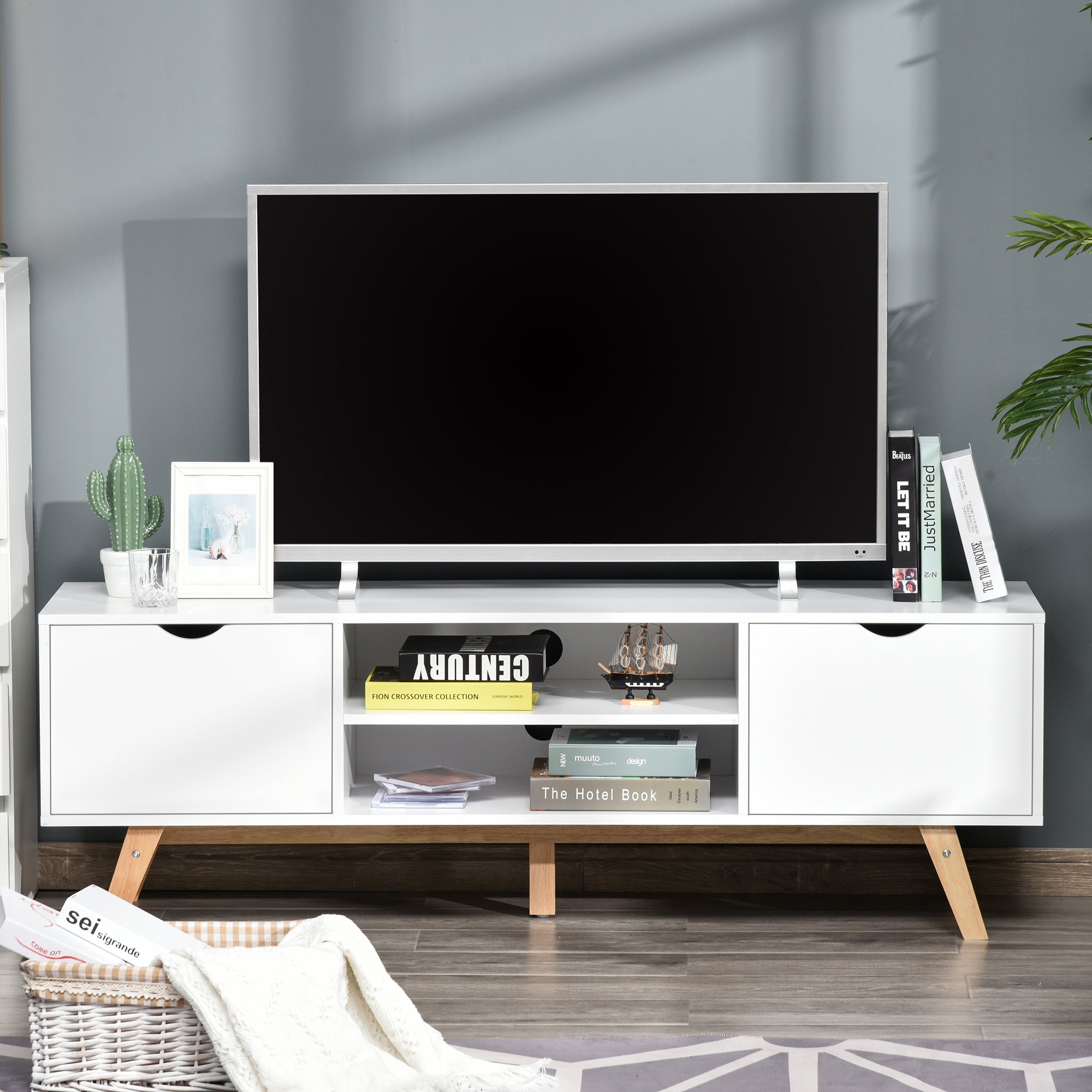 Particle Board 4-Compartment Media Unit White