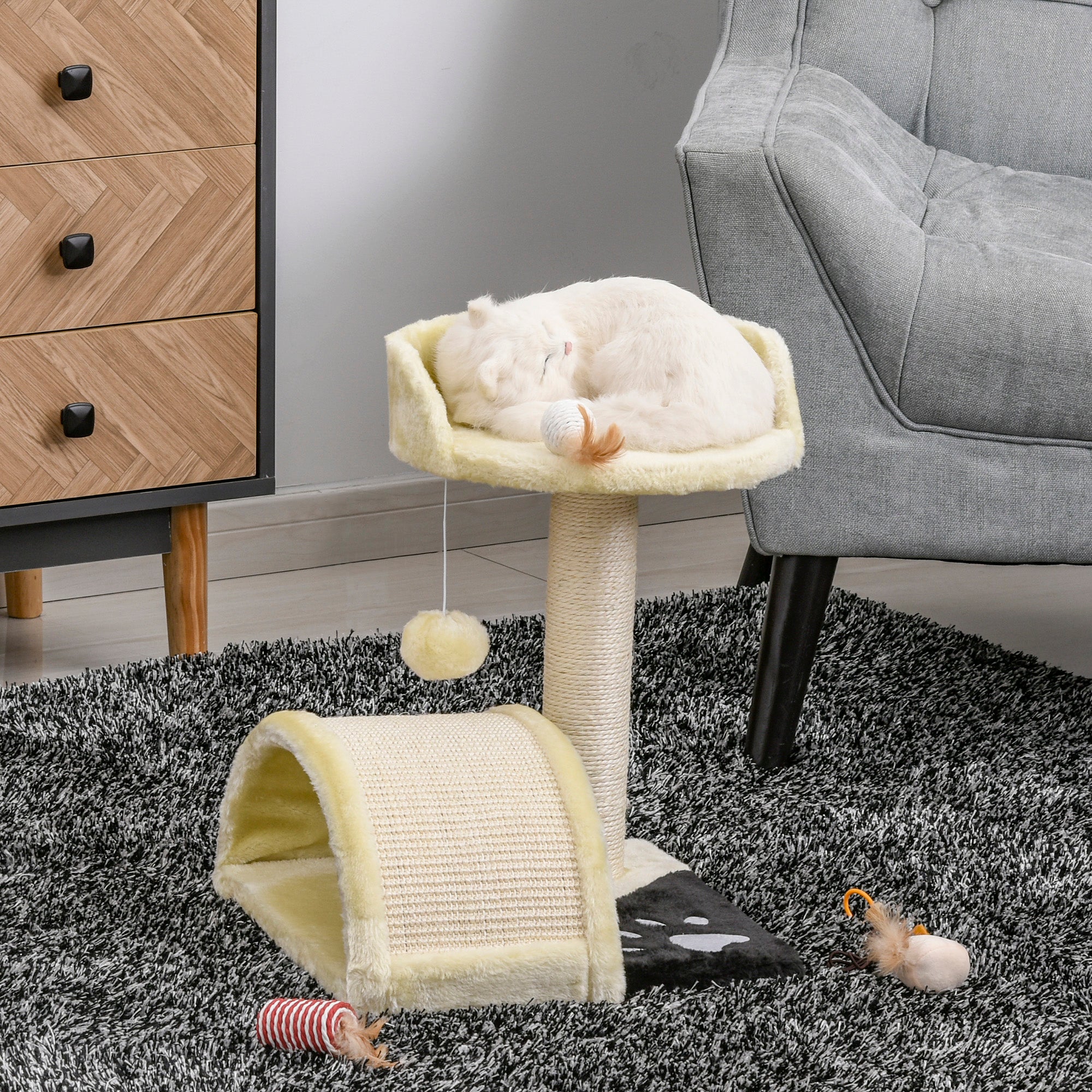 Cat Tree Cat Scratching Post Scratching Scratcher Post Kitten Activity Centre Climber Hanging Ball Beige