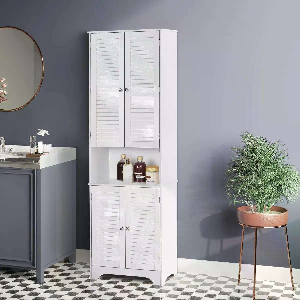 MDF Freestanding 6-Tier Bathroom Storage Cabinet White