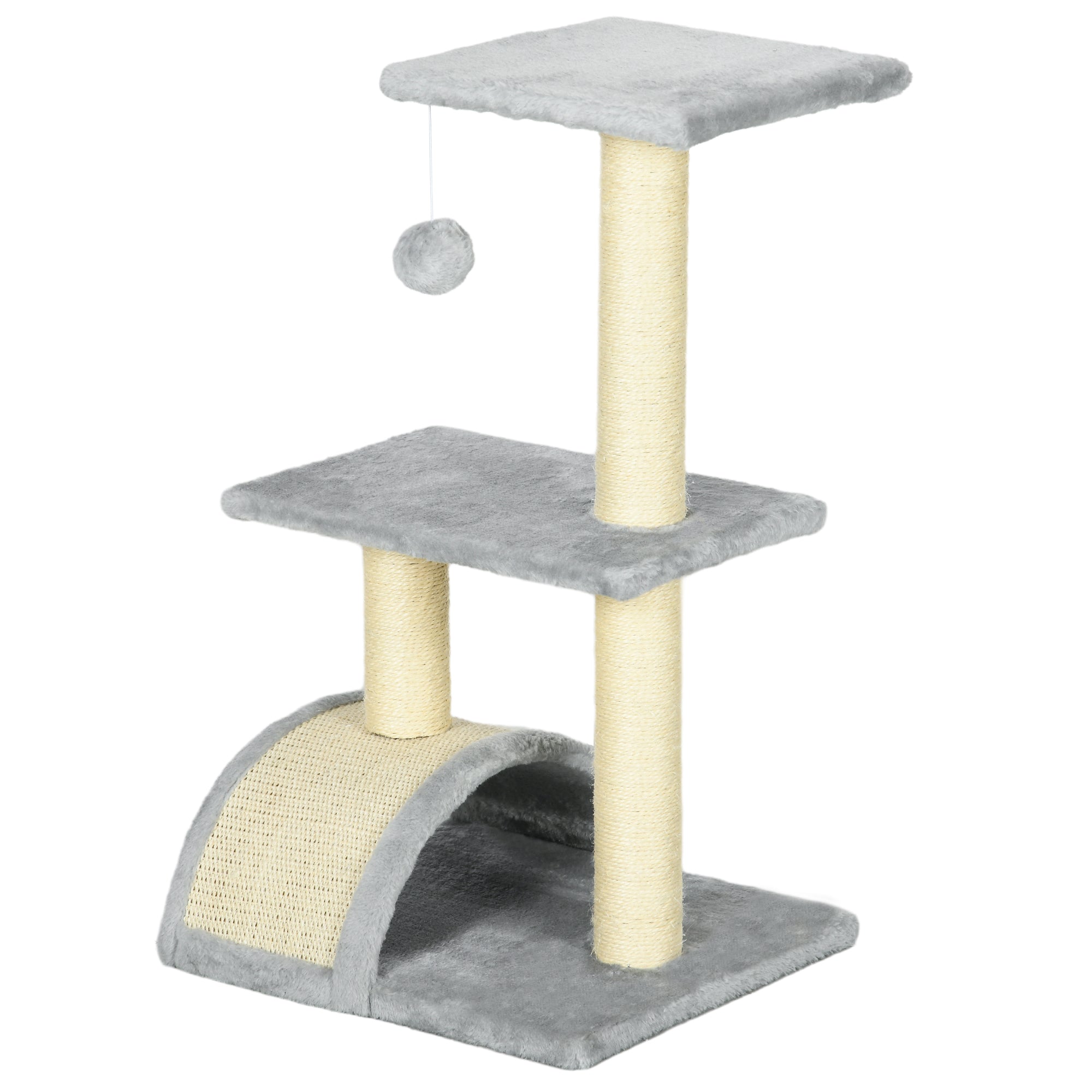 72cm Cat Tree Tower for Indoor Cats, Multi-level Climbing Activity Centre with Sisal Scratching Post, Pad, Hanging Ball, Toy, Light Grey