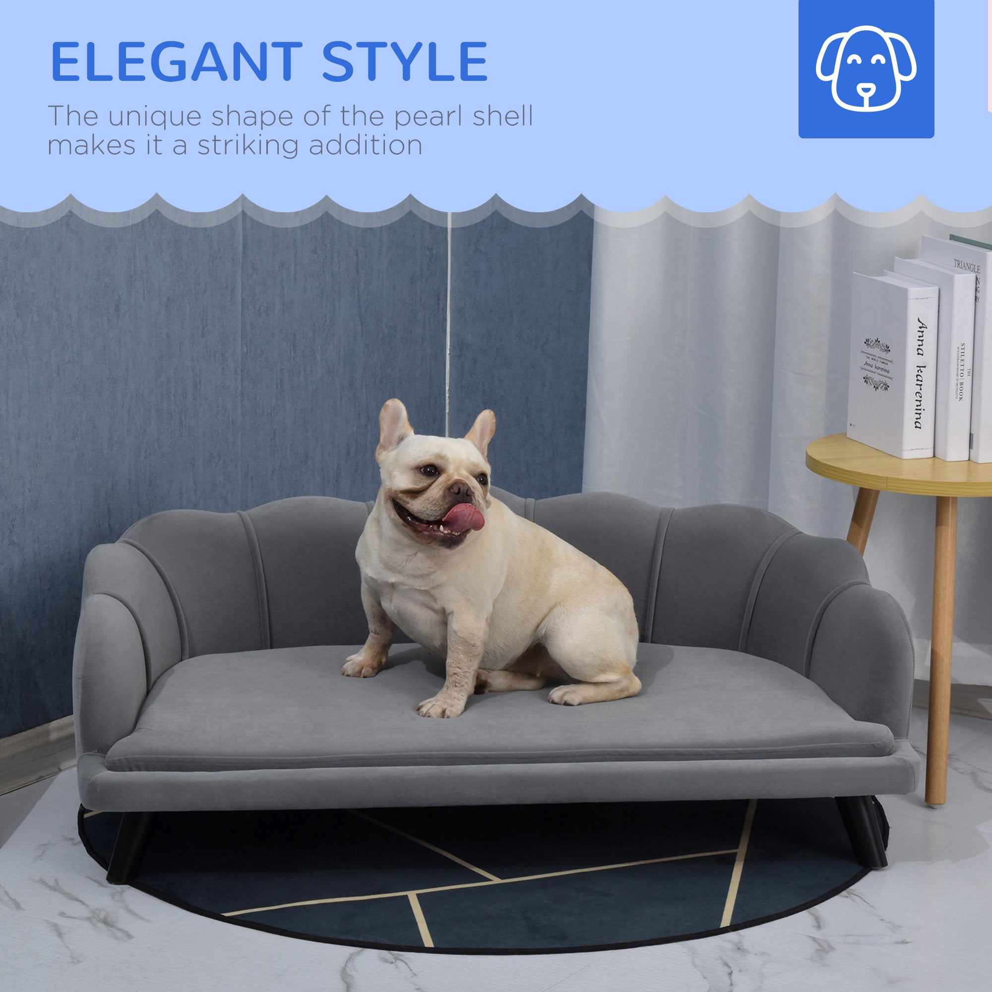 Dog Sofa for Medium Large Dogs, Shell Shaped Pet Couch Bed with Legs Cushion Washable Cover, Grey