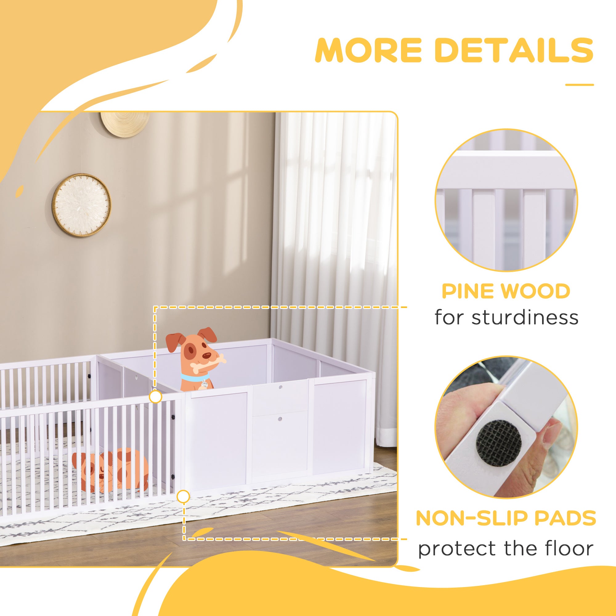 7 Panels Playpen with 3 Doors for Baby Dogs, Two-Room Design Puppy Whelping Box - White