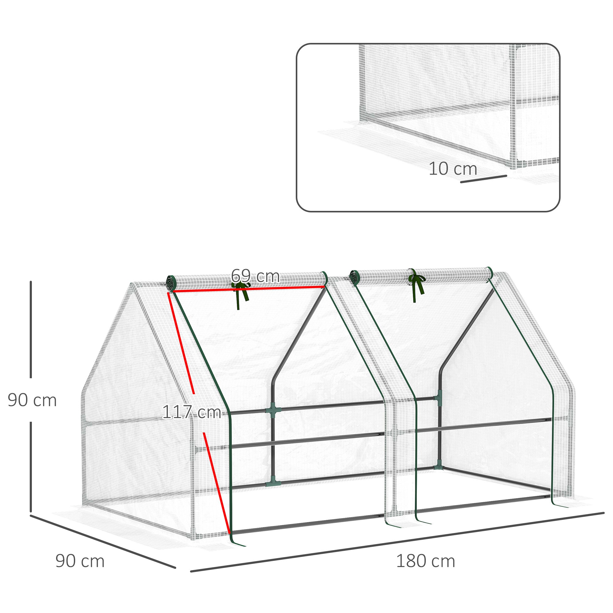 Mini Greenhouse with Steel Frame and Zippered Window 180x90x90cm - White