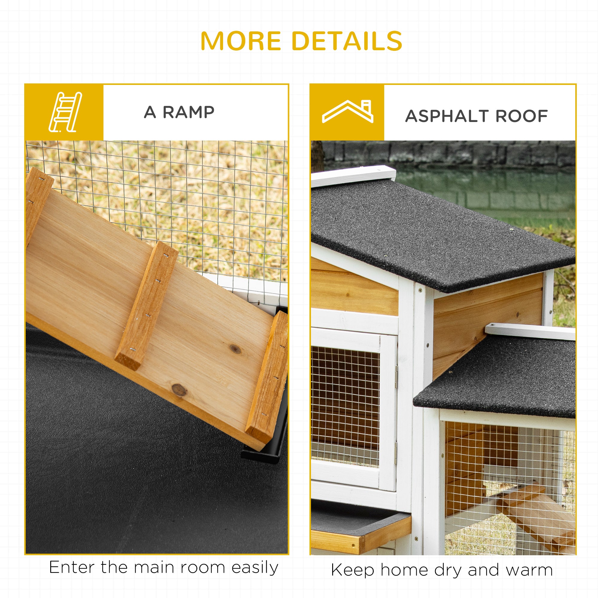 2 Tier Wooden Rabbit Hutch, Guinea Pig Cage, Bunny Run, Small Animal House with Double Side Run Boxes, Slide-out Tray, Ramp, 230 x 53 x 93.5cm