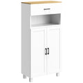 Freestanding Kitchen Cupboard 130cm with Drawer, Doors & Open Countertop - White