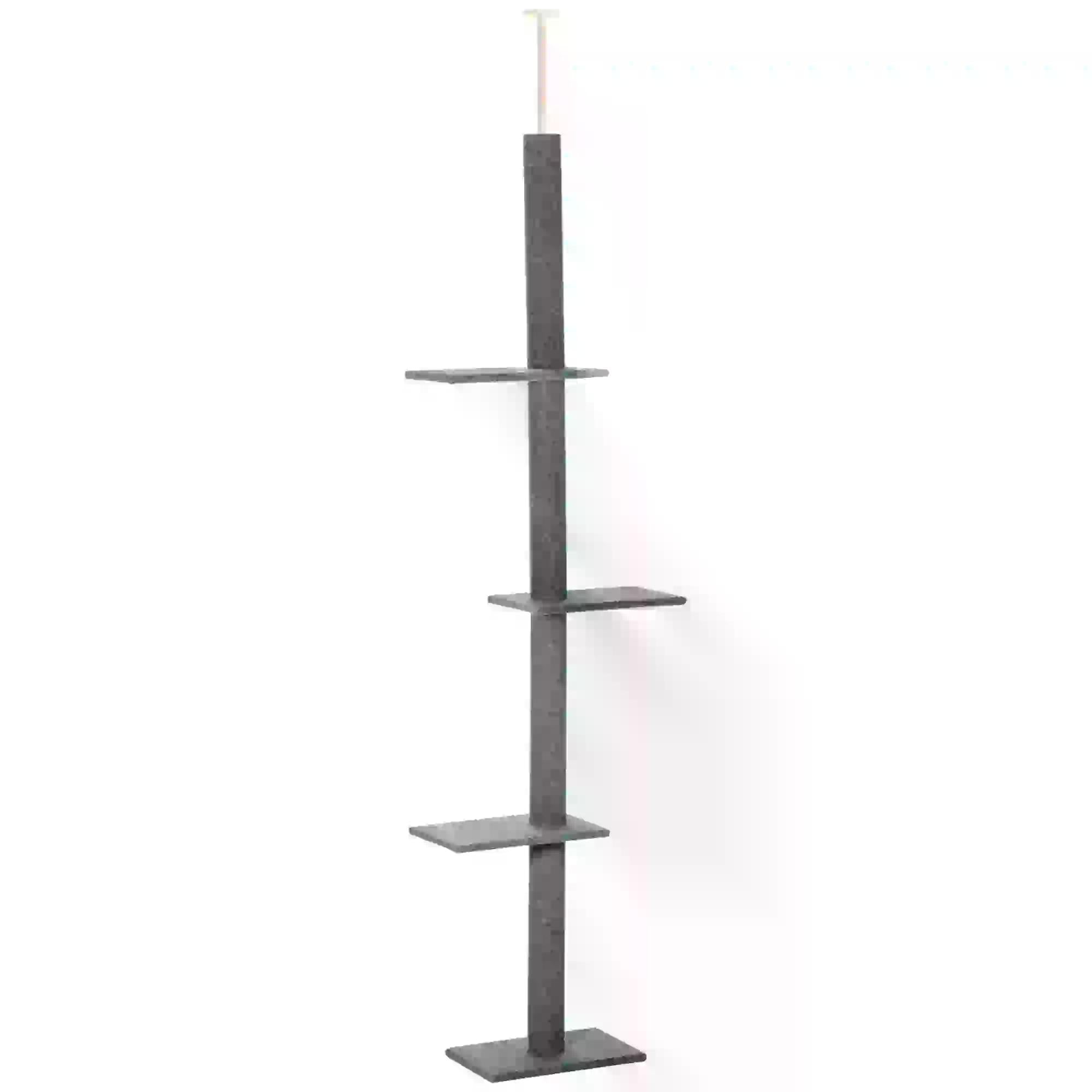 260cm Cat tree Floor To Ceiling with 3 Perches, Activity Scratching Tree Center for Kittens Cat Tower Furniture, Grey