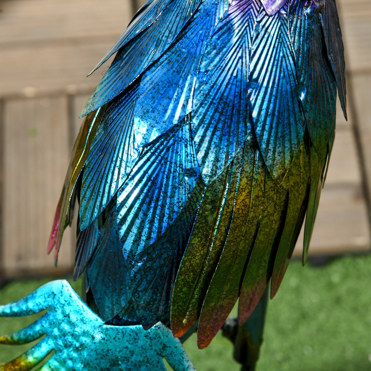 Steel Peacock Garden Statue with Stakes Durable Outdoor Decoration - Multi-Coloured