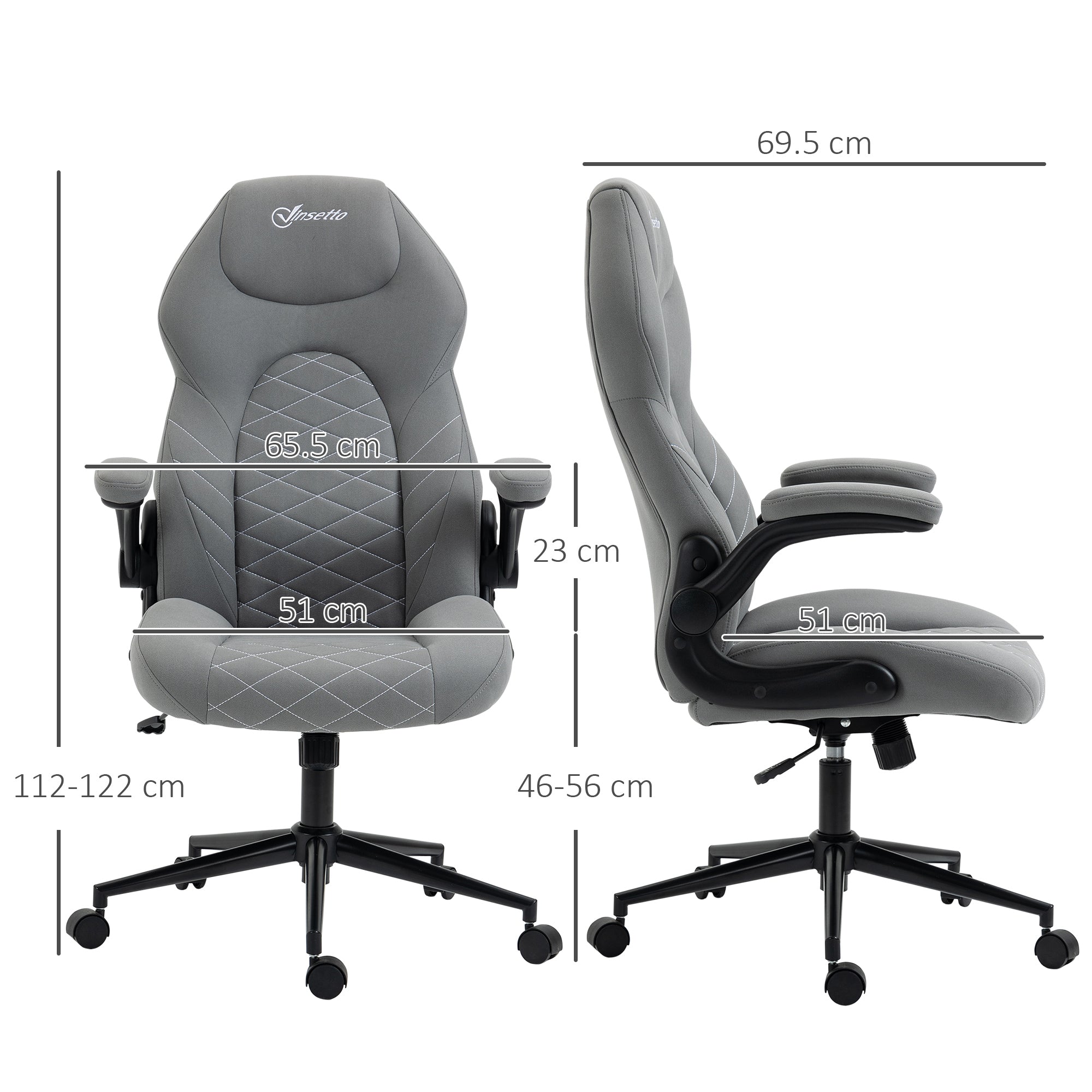 Home Office Desk Chair, Computer Chair with Flip Up Armrests, Swivel Seat and Tilt Function, Light Grey