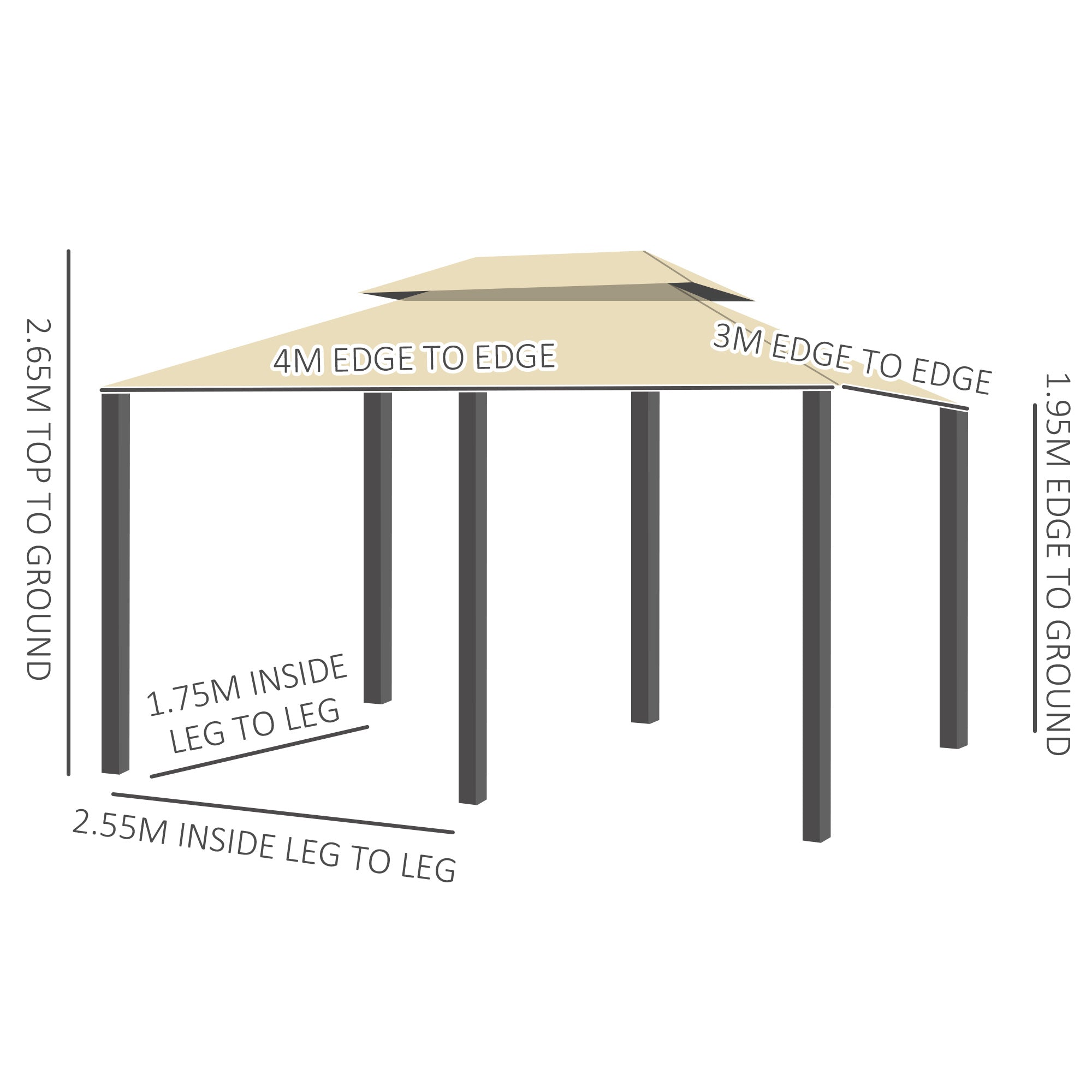 4m x 3(m) Metal Gazebo Canopy Party Tent Garden Pavillion Patio Shelter Pavilion with Curtains Sidewalls Beige