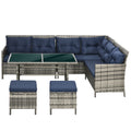 8-Seater Patio Wicker Rattan Sofa Set with Glass Table & Cushions - Dark Blue
