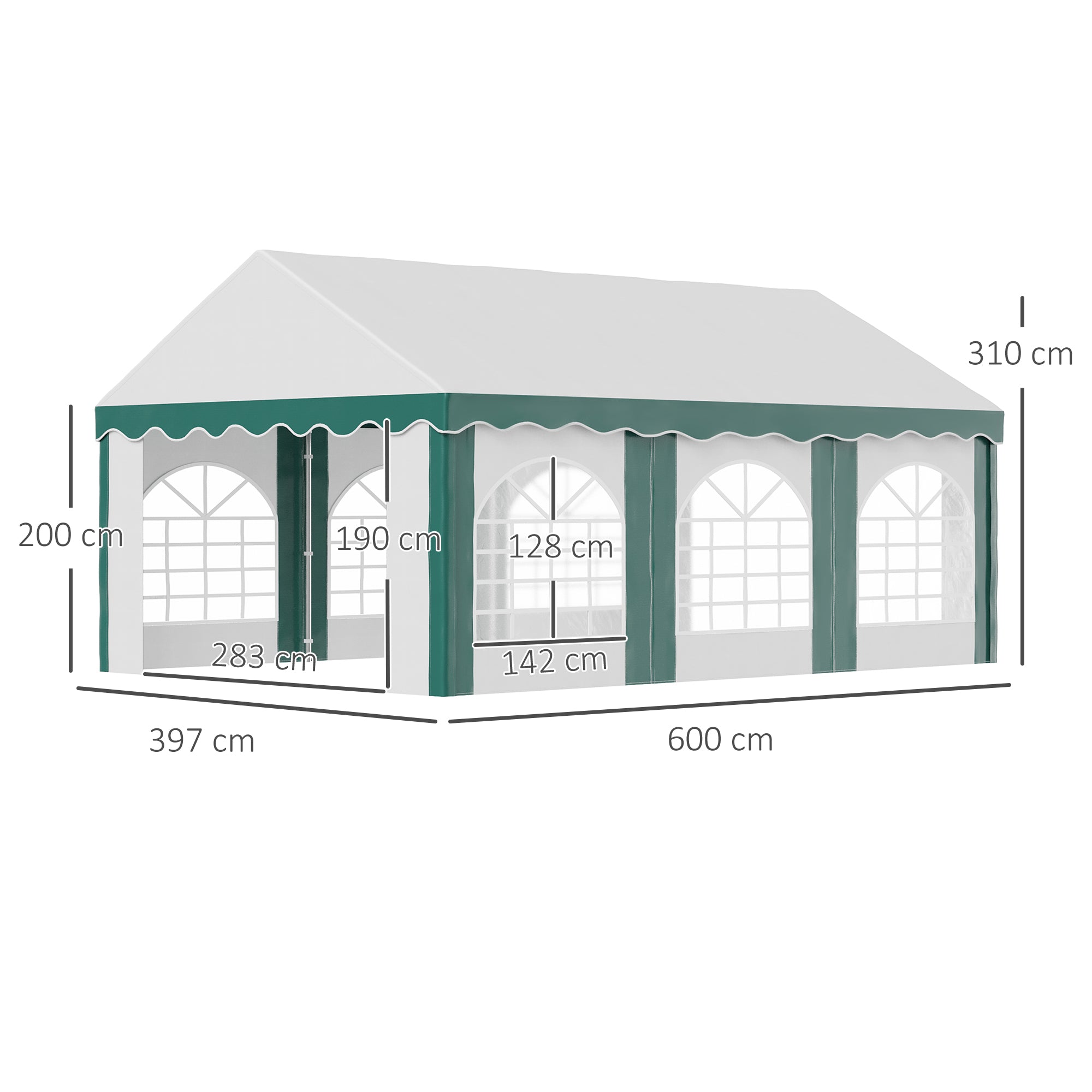 6 x 4m Garden Gazebo with Sides, Galvanised Marquee Party Tent with Six Windows and Double Doors, for Parties, Wedding and Events