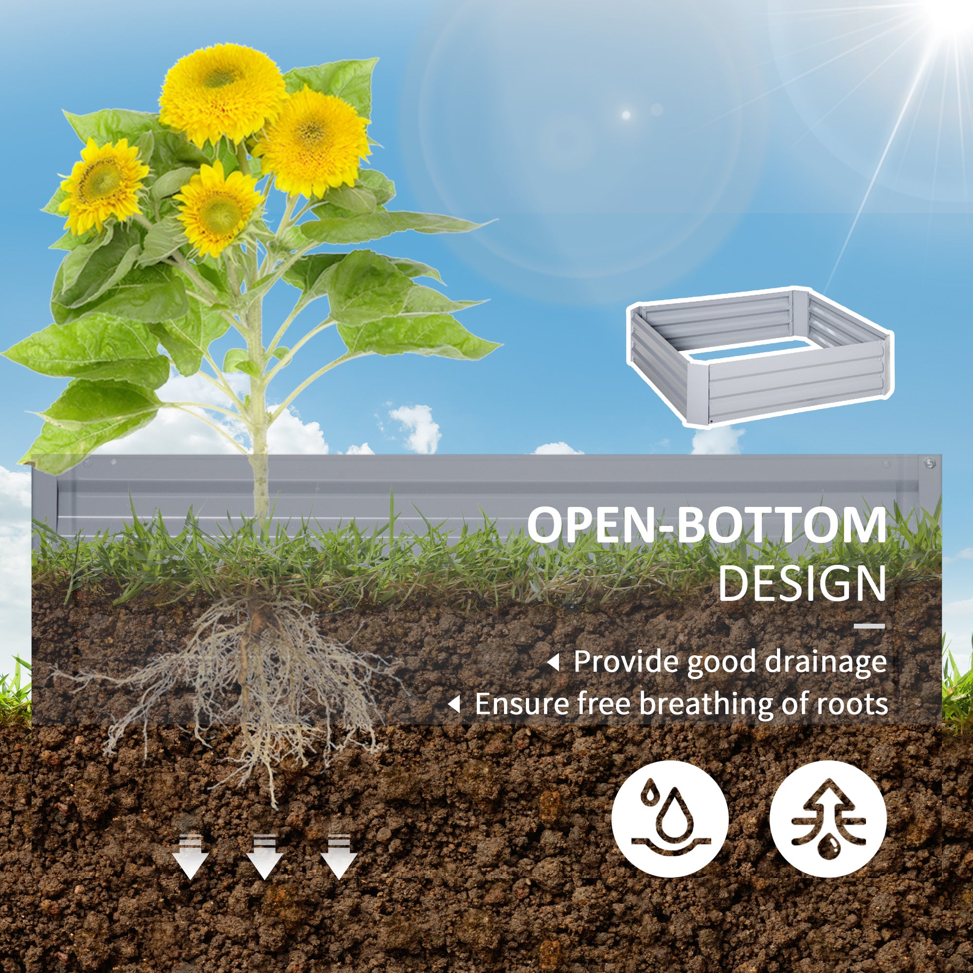 Set of 2 Raised Garden Bed, Elevated Planter Box with Galvanized Steel Frame for Growing Flowers, Herbs, 1m x 1m x 0.3m