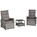 2 Seater Patio Rattan Wicker Reclining Chaise Lounge Sofa Set with Coffee Table and Cushions - Mixed Grey