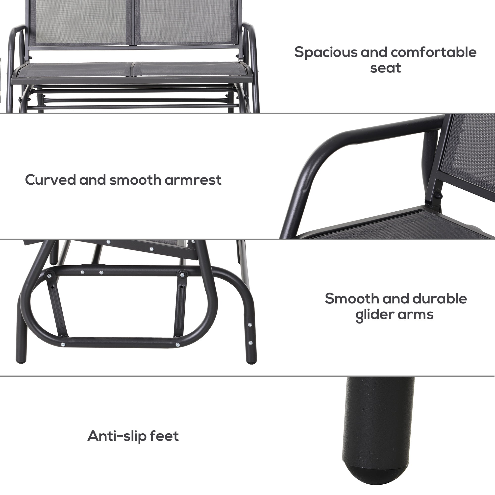 2-Person Outdoor Glider Bench Patio Double Swing Chair Loveseat w/Power Coated Steel Frame for Backyard Garden Porch, Grey