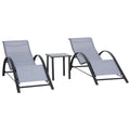 3 Piece Outdoor Recliner Lounge Set with Table Metal Frame - Light Grey