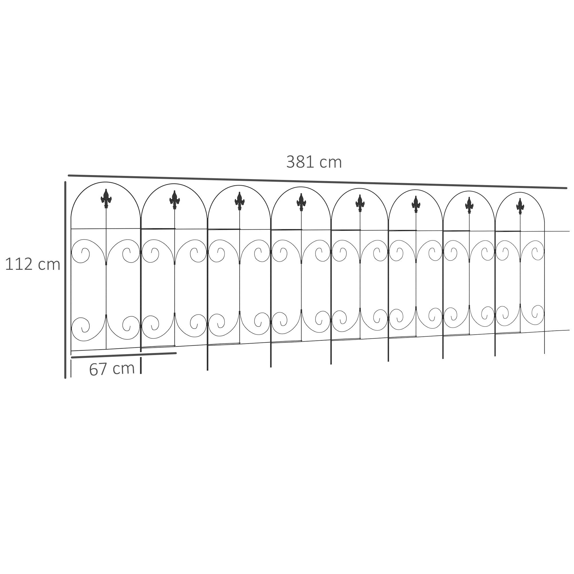 Set of 8 Rustproof 44 Inch Metal Garden Fence Panels - Black