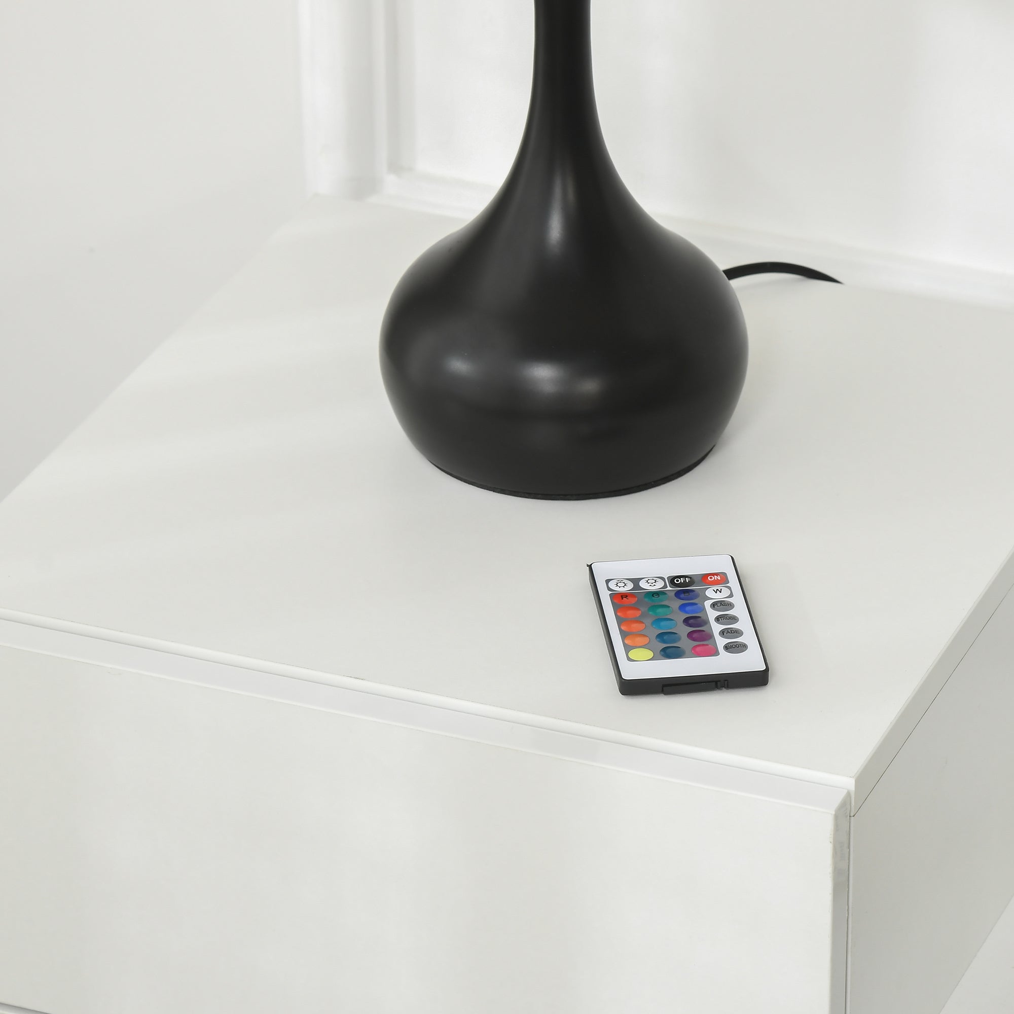 High Gloss Front Bedside Cabinets with Drawers, Nightstand with RGB LED Light and Remote for Bedroom Living Room White