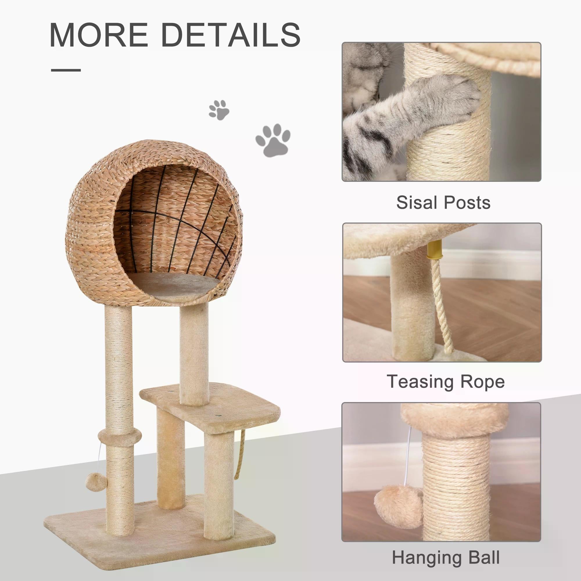 Cat tree Cat Tower 100cm Climbing Activity Center with Sisal Scratching Post Condo Perch Hanging Balls Teasing Rope Toy Cushion