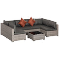 6-Seater PE Rattan Garden Sofa Set with Tempered Glass Coffee Table - Deep Grey