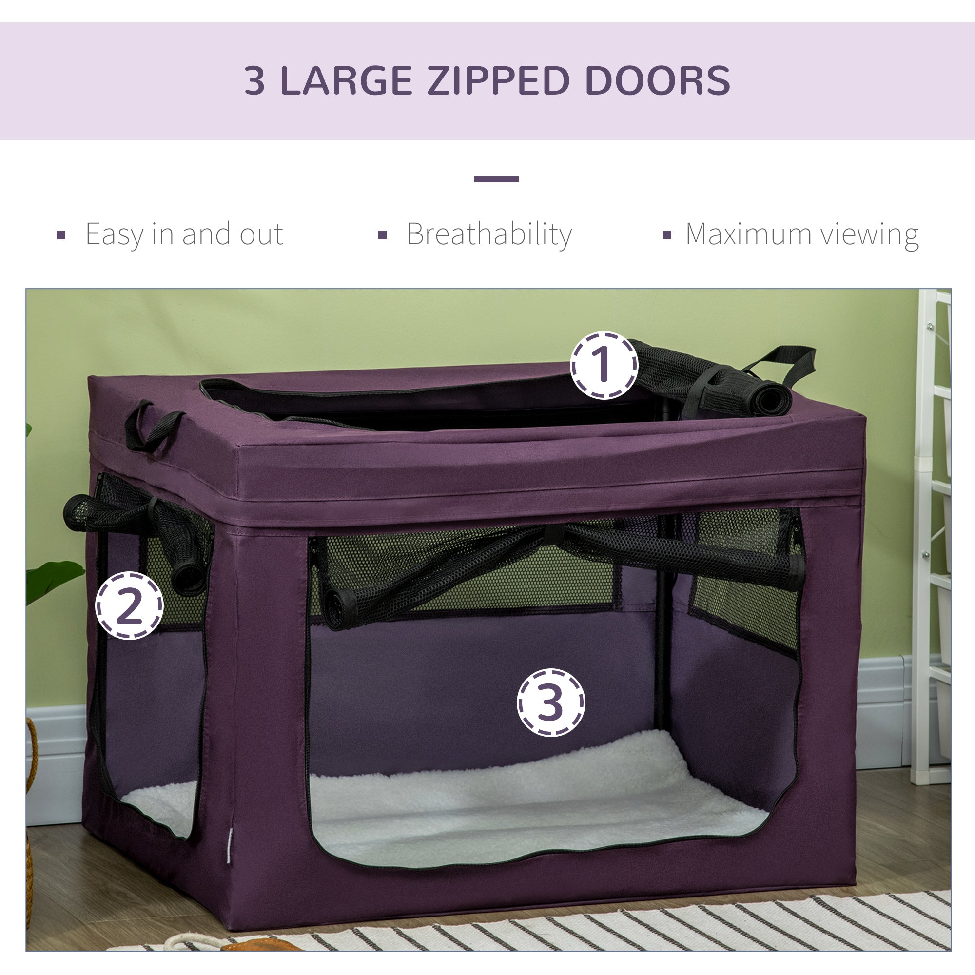 Pet Carrier Portable Cat Carrier Foldable Dog Bag for Small and Medium Dogs, 79.5 x 57 x 57 cm, Purple