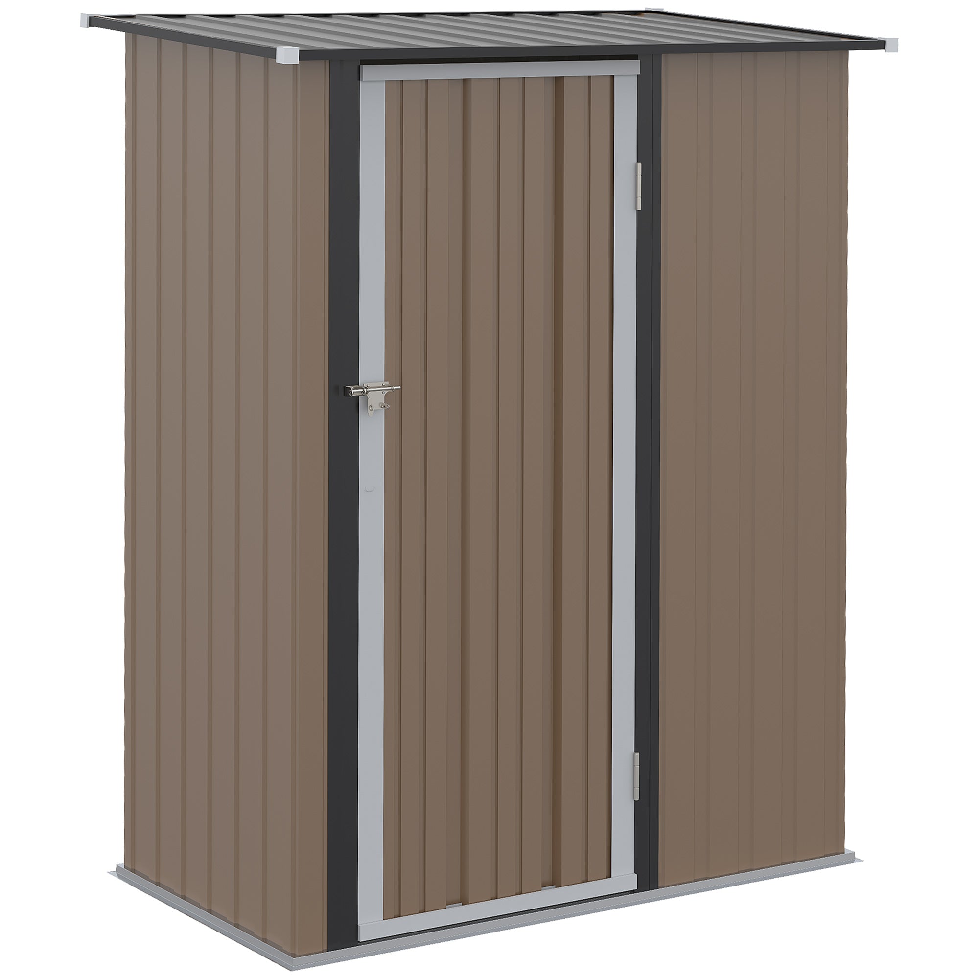 5ft x 3ft Garden Metal Storage Shed, Outdoor Tool Shed with Sloped Roof, Lockable Door for Equipment, Bikes, Brown