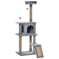 Cat Tree Tower 142cm Kitten Activity Center with Jute Scratching Post and Removable Felt Toy - Grey