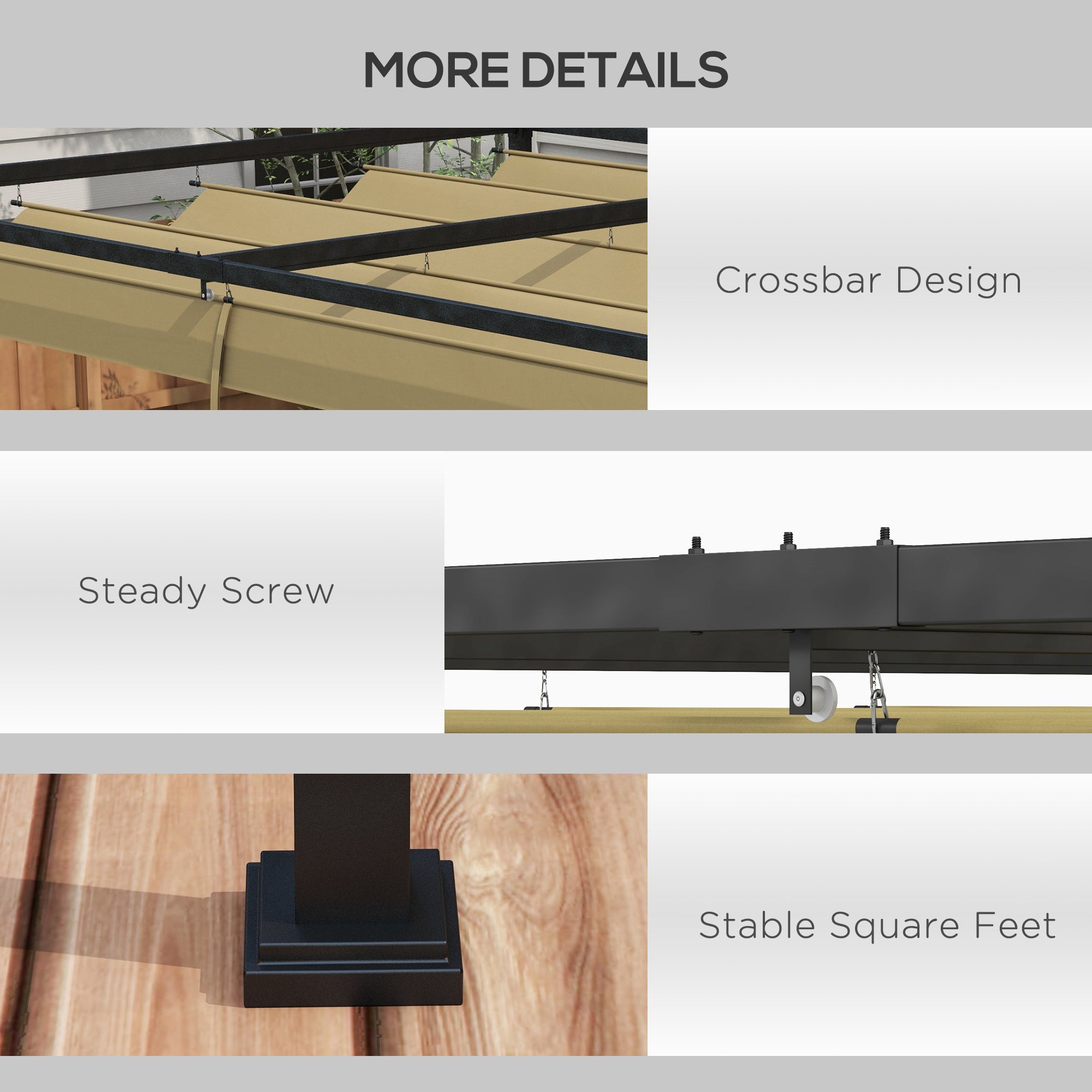 4 x 3 Metre Metal Pergola with Retractable Roof - Khaki