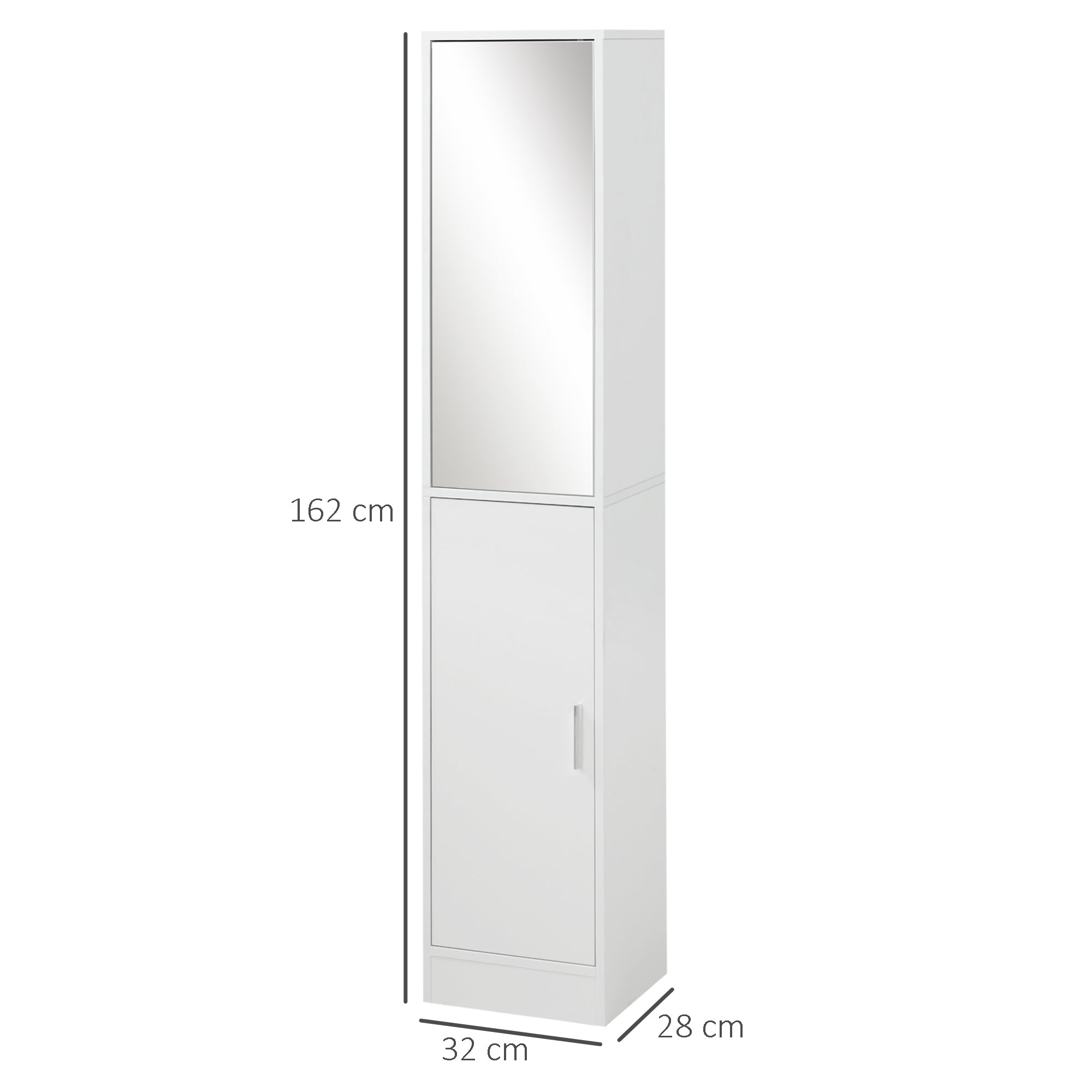 Tall Mirrored Bathroom Cabinet, Bathroom Storage Cupboard, Floor Standing Tallboy Unit with Adjustable Shelf, White