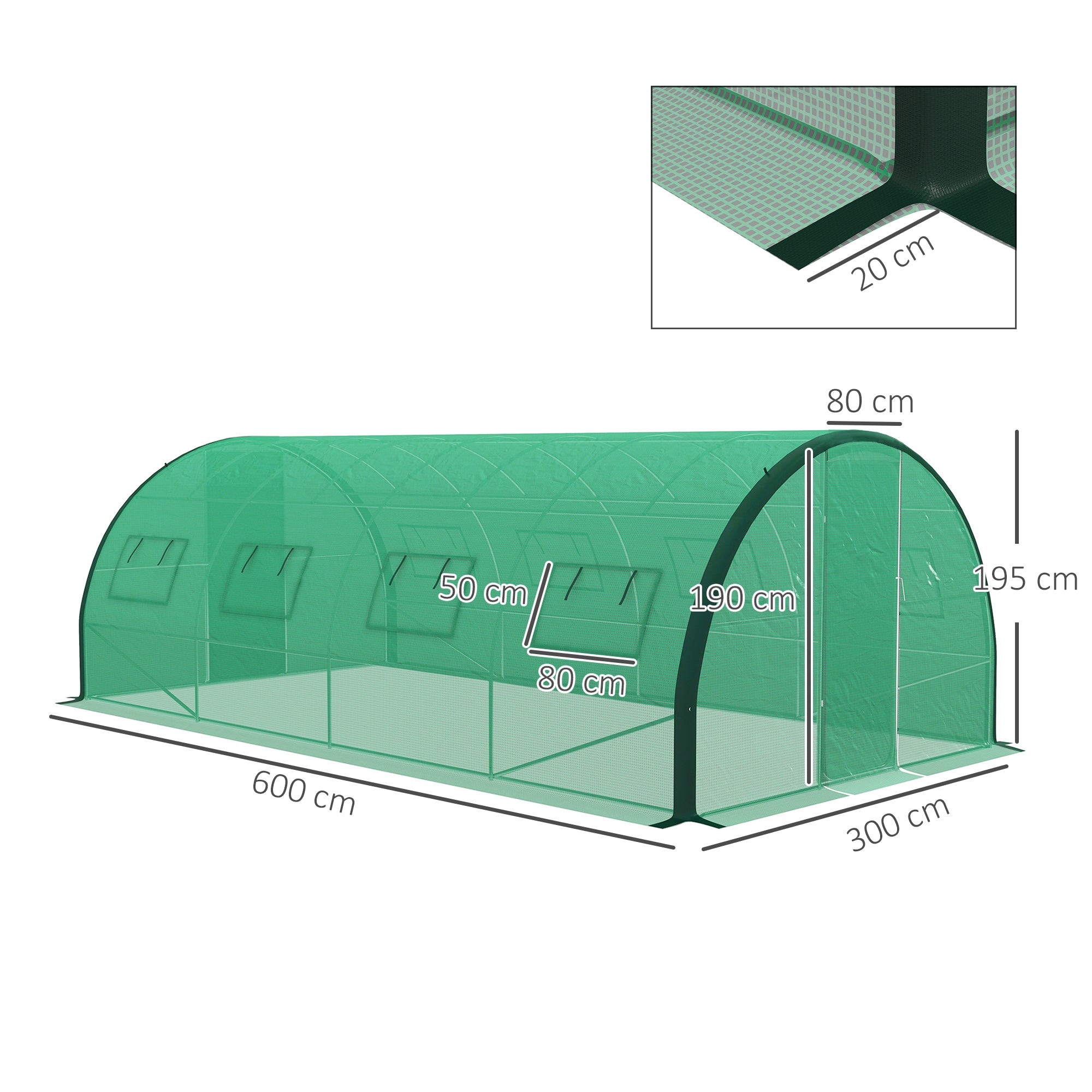 Polyethylene Upgraded Structure Walk-in Polytunnel Greenhouse, 6 x 3(m), Green