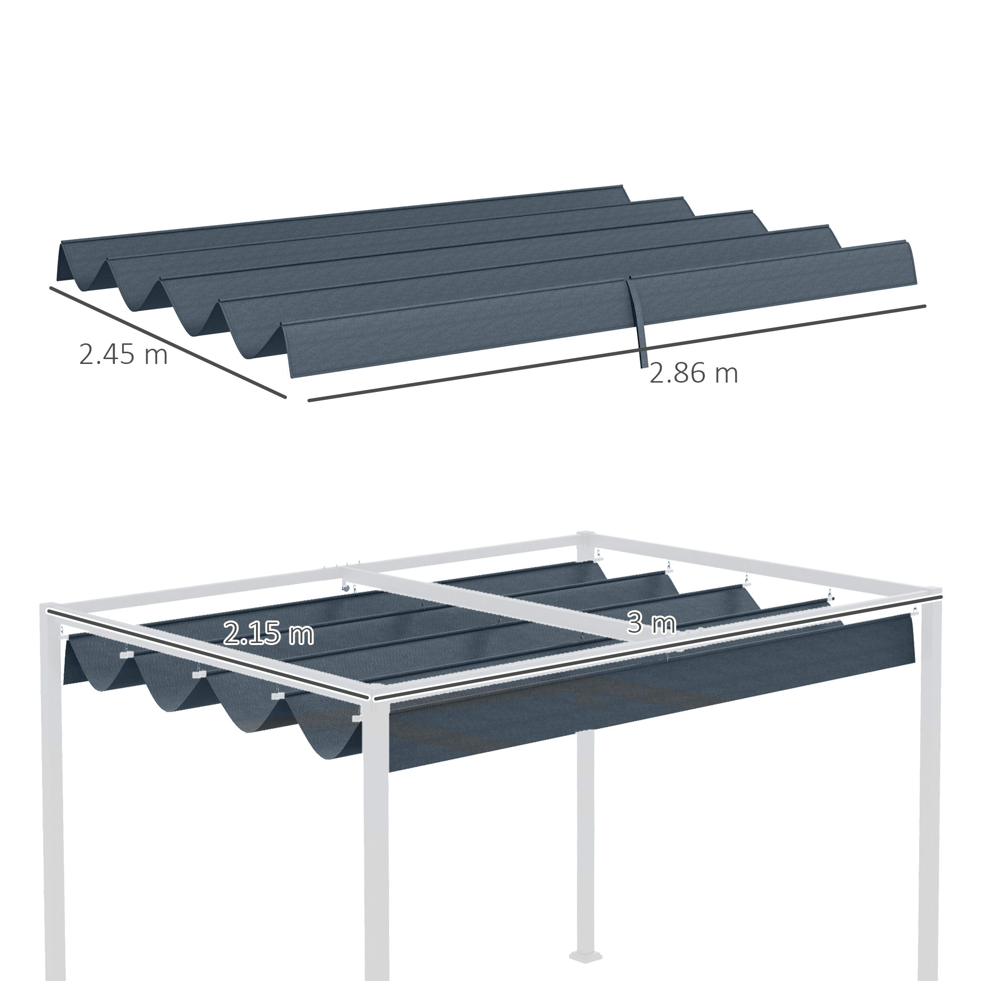 Pergola Roof, Retractable Sun Shade Cover for 3 x 2.15m Pergola, UV30+ Protected, Dark Grey