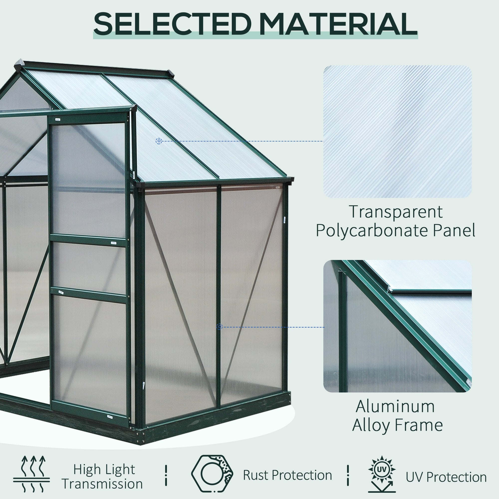 Clear Polycarbonate Greenhouse Large Walk-In Green House Garden Plants Grow Galvanized Base Aluminium Frame w/ Slide Door (6ft x 4ft)