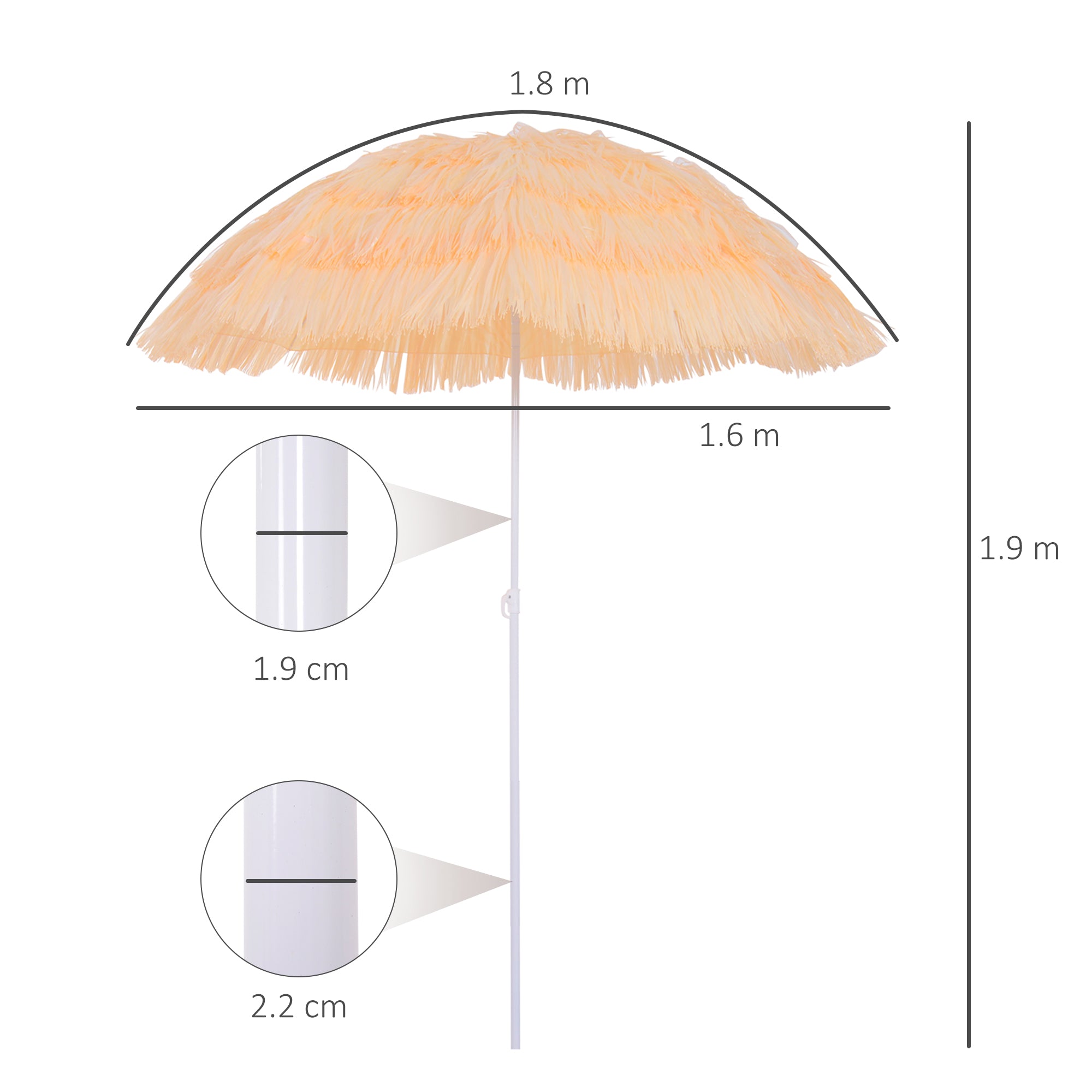 Patio Garden Hawaii Beach Sun Umbrella Sunshade Hawaiian Folding Tilting Crank Parasol (Wheat)