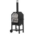 Three Tier Outdoor Charcoal Pizza Oven with Thermometer and Wheels - Black