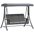 3 Person Outdoor Patio Porch Swing Chair with High Back, Adjustable Canopy & Side Pouches - Charcoal Grey