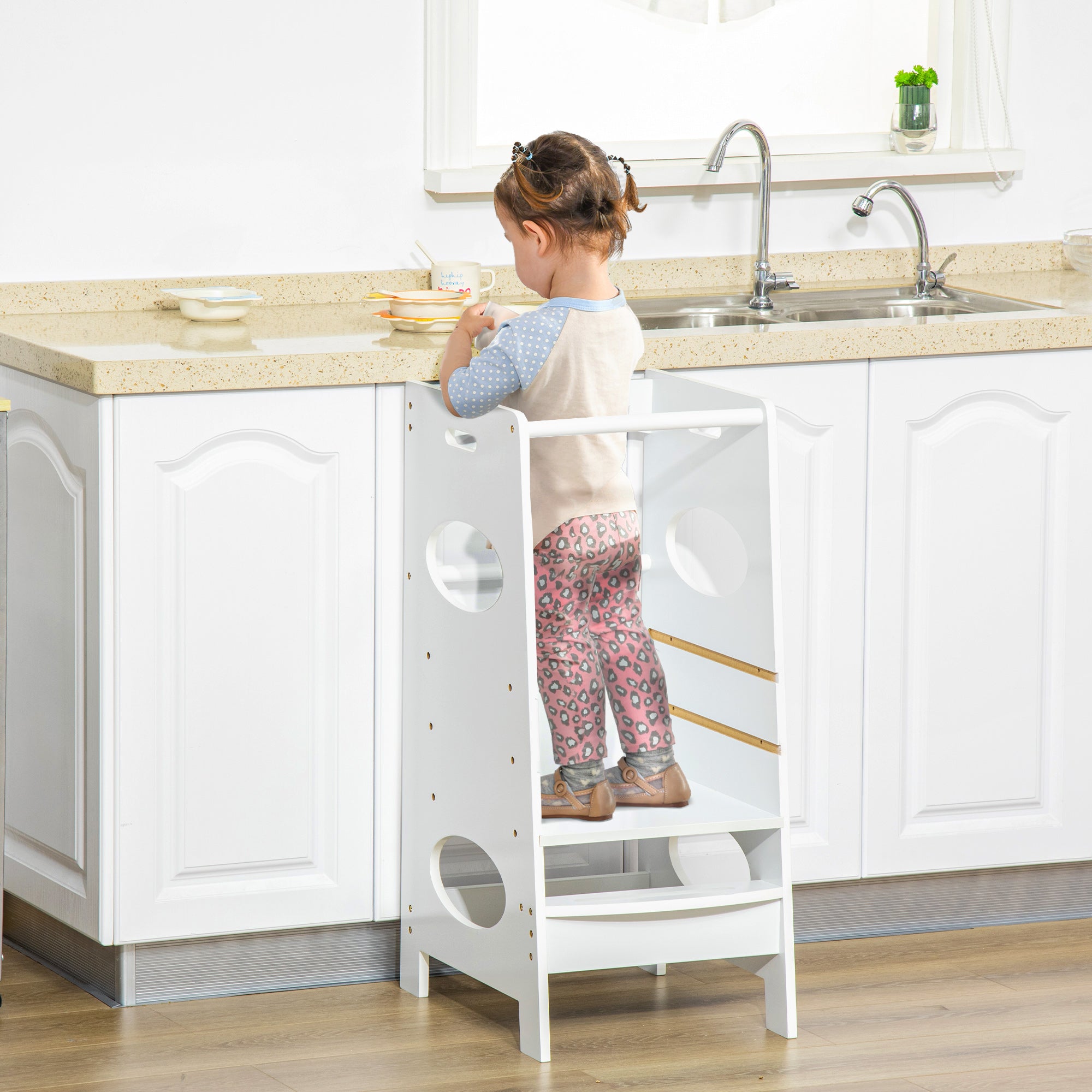 Kids Step Stool Toddler Kitchen Stool Tower with Adjustable Standing Platform for Kids Kitchen Counter White