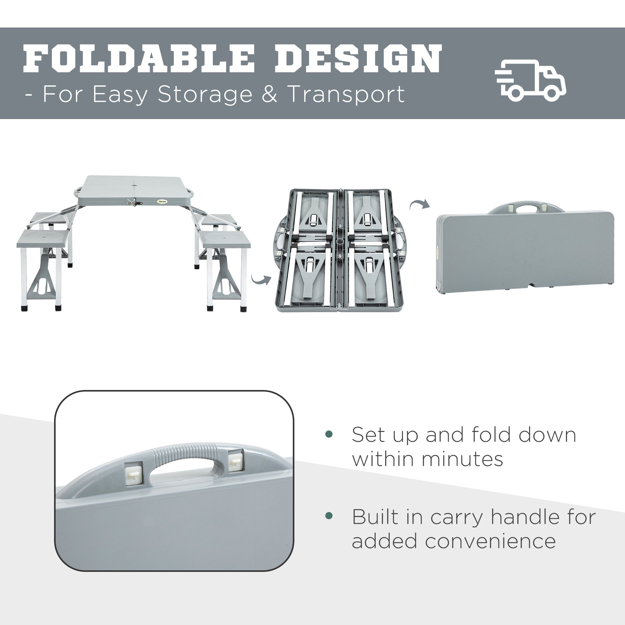 Portable Foldable Camping Picnic Table with Seats Chairs and Umbrella Hole, 4-Kids Fold Up Travel Picnic Table, Grey