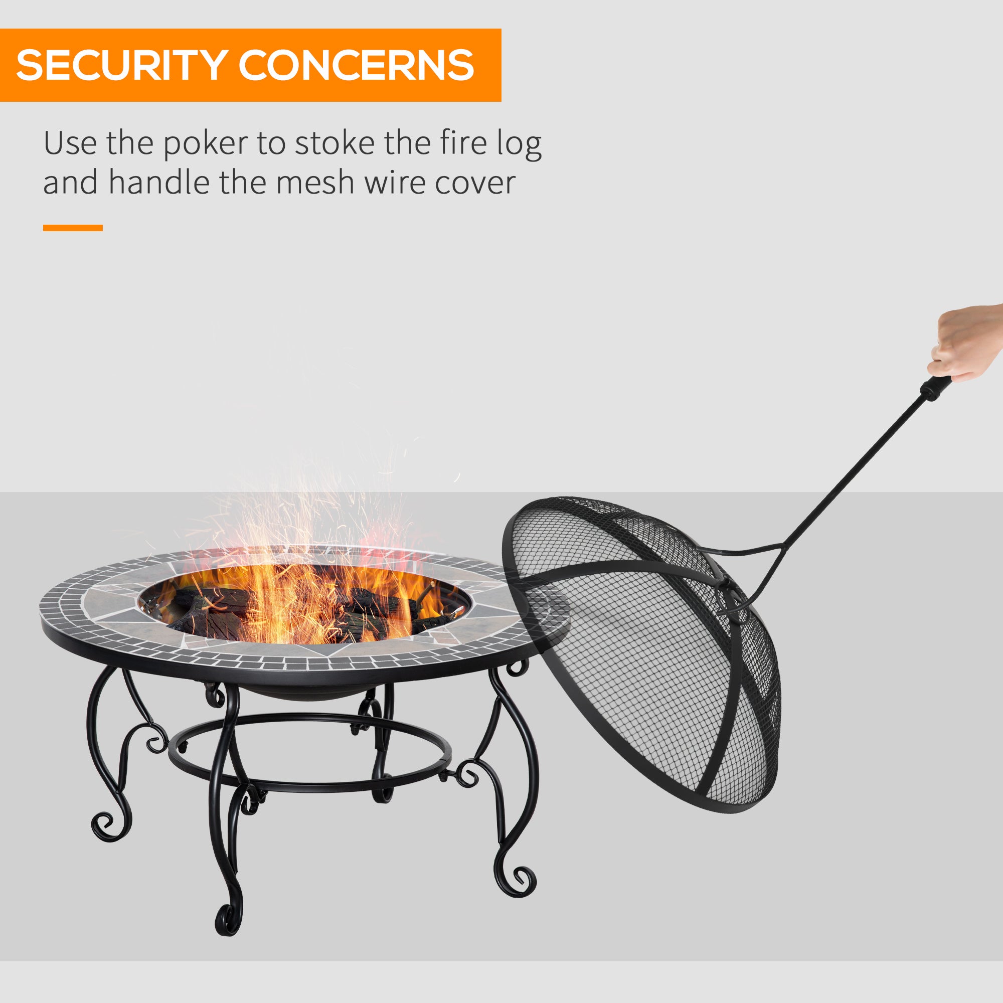 2-in-1 Outdoor Fire Pit, Patio Heater with Cooking BBQ Grill, Firepit Bowl with Spark Screen Cover, Fire Poker for Backyard Bonfire