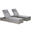3 Piece Rattan Sun Lounger Set with Side Table - Grey