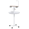 Bird Stand with Four Wheels, Stainless Steel Feed Bowls, Perches & Round Tray for Indoor Outdoor Use - White