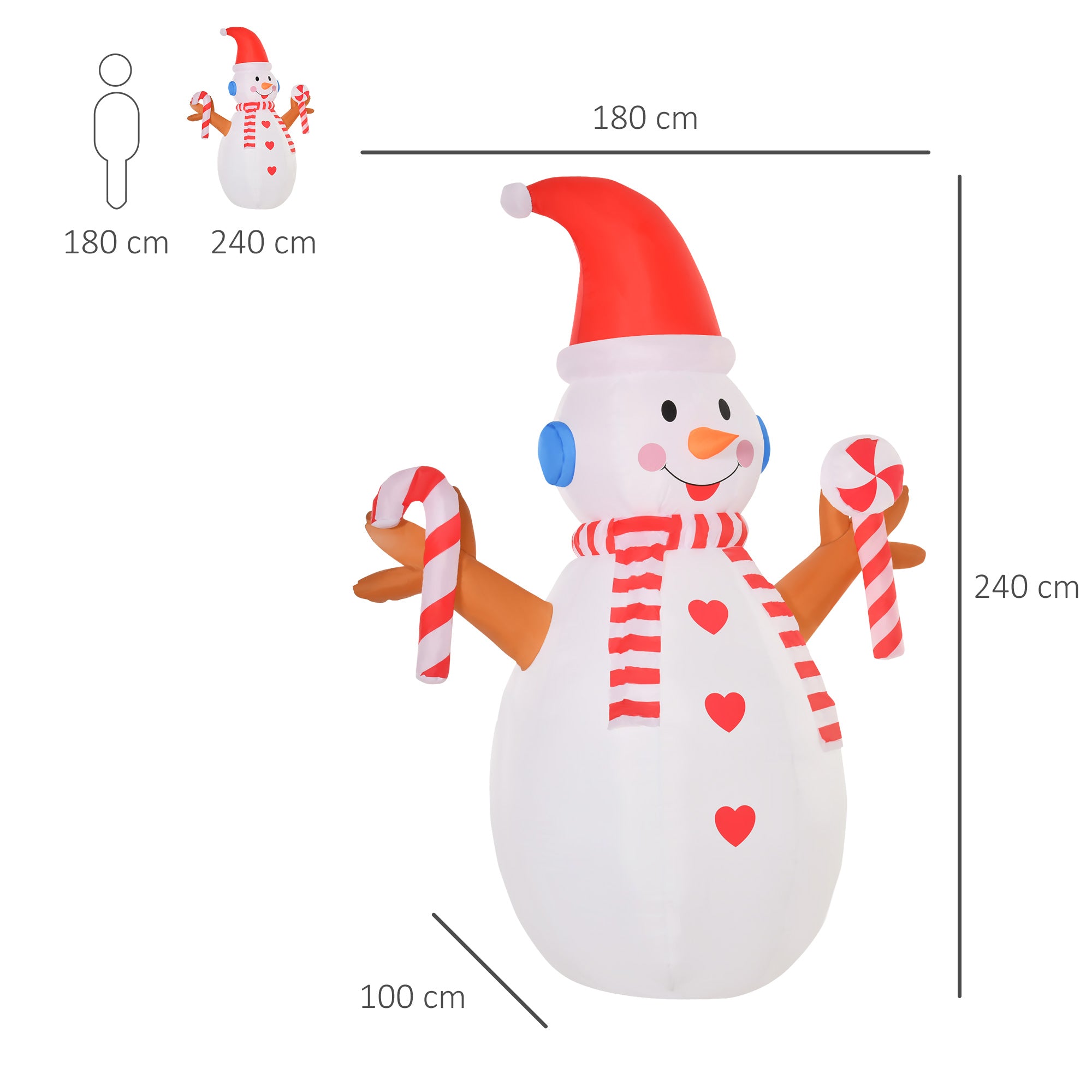 2.4m Christmas Inflatable Snowman with Candy, Rotating Lighted for Home Indoor Outdoor Garden Lawn Decoration Party Prop