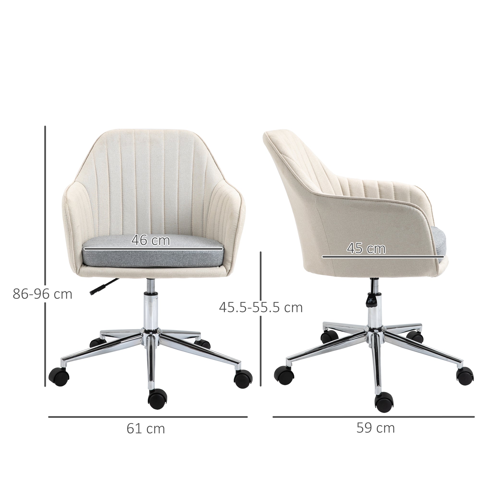 Leisure Office Chair Linen Fabric Swivel Scallop Shape Computer Desk Chair Home Study Bedroom with Wheels, Beige